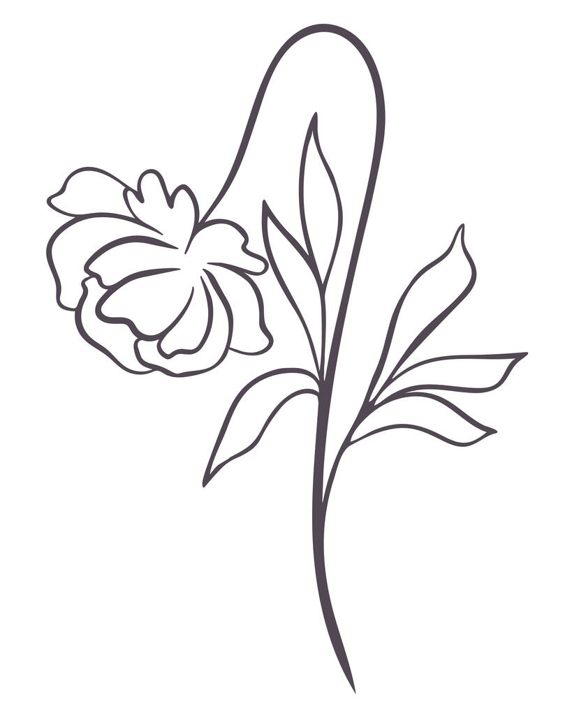 Çarşaflı güzel bir çiçek. Sürekli bir sınır çiziyorum. Vektör çizimi. Çiçek açan yaprakları olan minimalist modern moda çiçekleri. - Vektör, Görsel