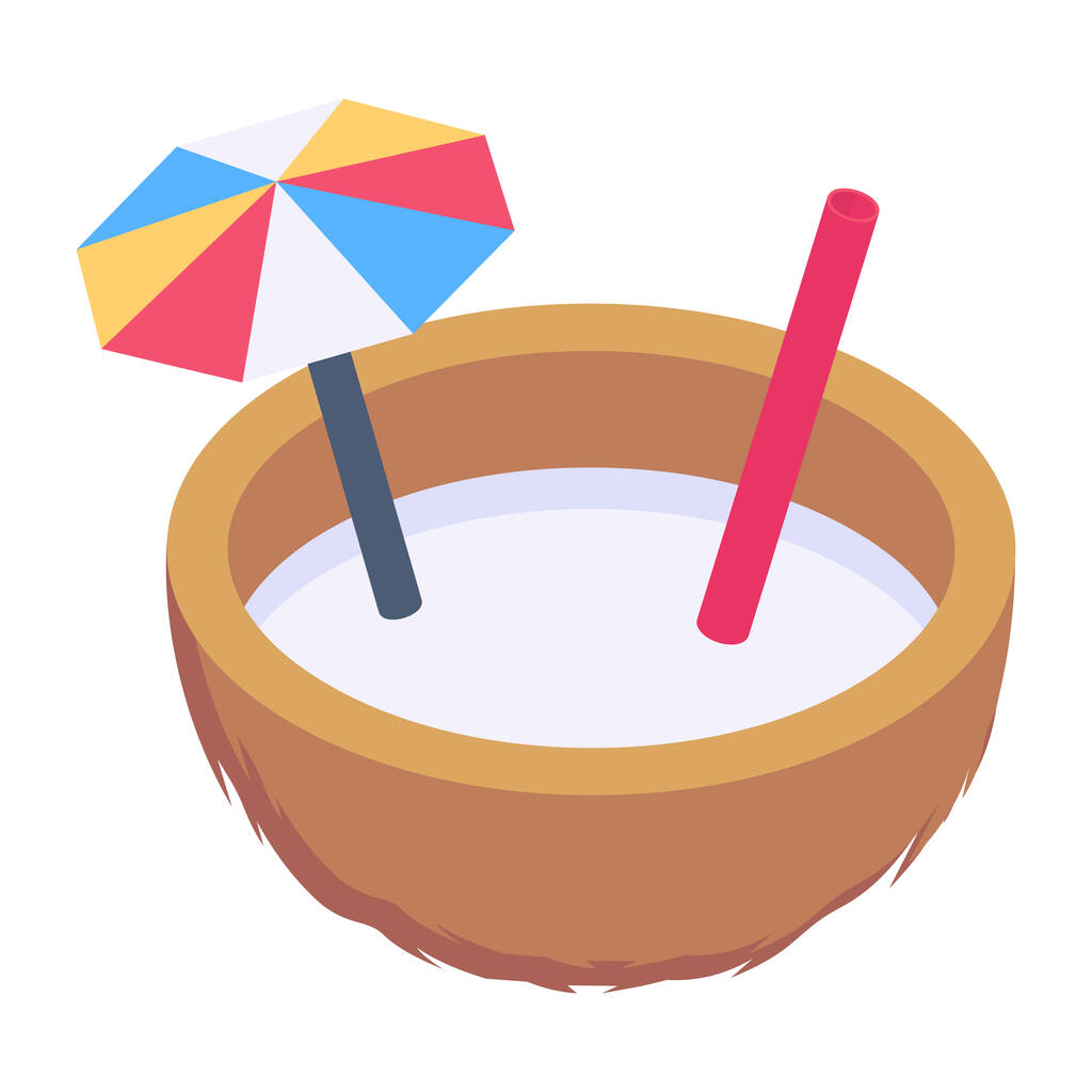 coconut cocktail and beach umbrella icon - ベクター画像