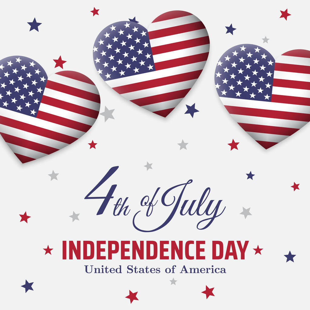 Július 4.-e, az USA függetlenségének napja. Július 4-én, az USA nemzeti ünnepén. Világos háttér szívvel amerikai zászló. Vektor illusztráció, poszter - Vektor, kép
