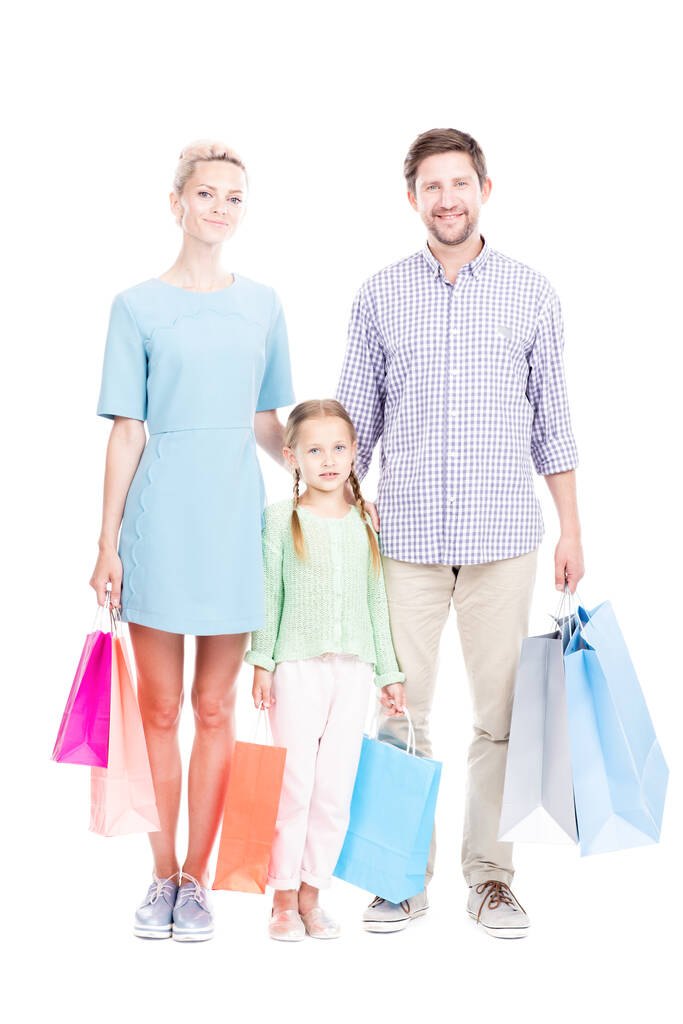 ショッピングバッグ付き家族 - 写真・画像