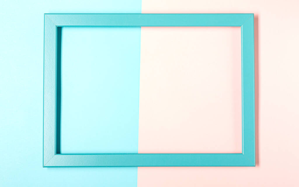Diseño del marco de fotos con sombra sobre fondo pastel rosa y azul - Foto, Imagen