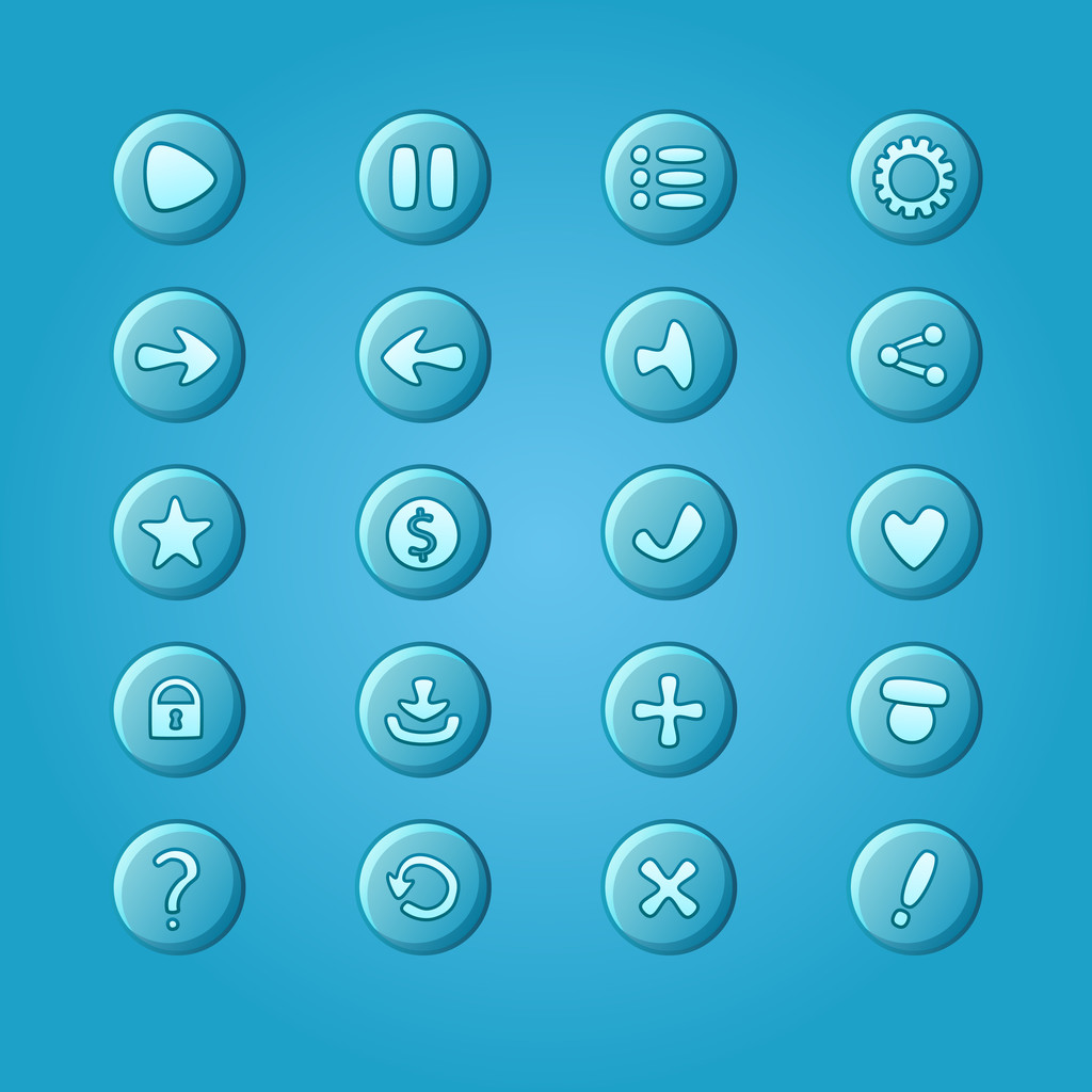 Set von mobilen leuchtend blauen Vektor-Elementen für UI-Game-Design (ga - Vektor, Bild