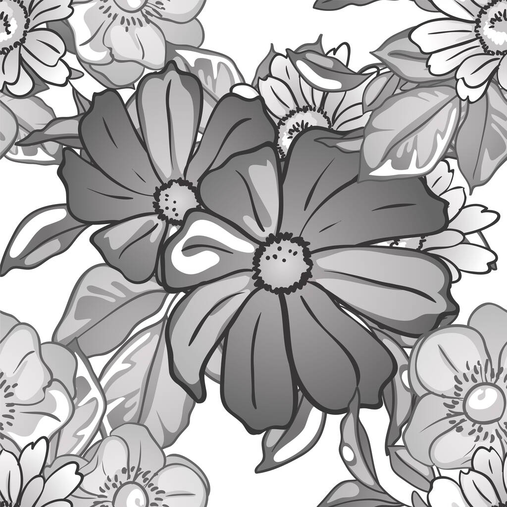 ilustración vectorial de fondo sin costura floral. flores abstractas blancas y negras. - Vector, Imagen
