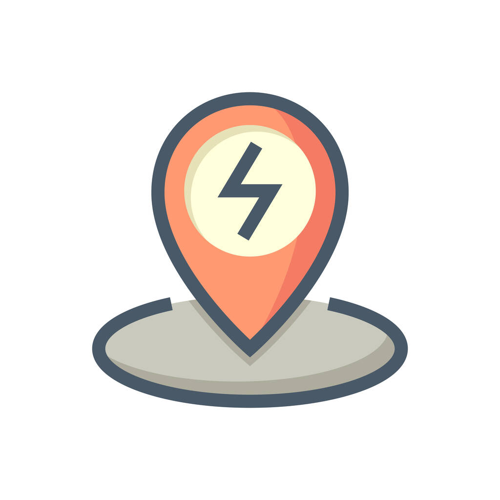 Charging station point for ev or hybrid car vector design. That icon, sign or symbol of pin and electric power. Pointer of public destination in map or app for recharge vehicle battery. 64x64 pixel. - Vector, Image