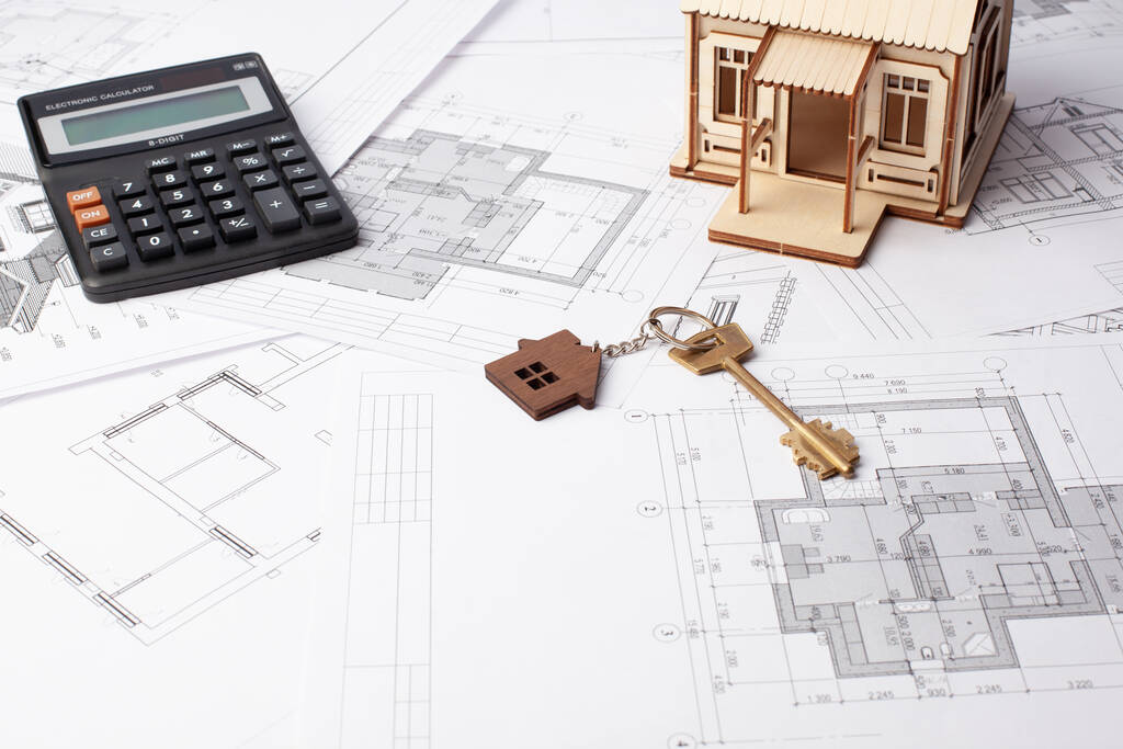 calcul de la construction de la maison, la disposition de la maison sur les dessins, le coût de la construction clé en main - Photo, image