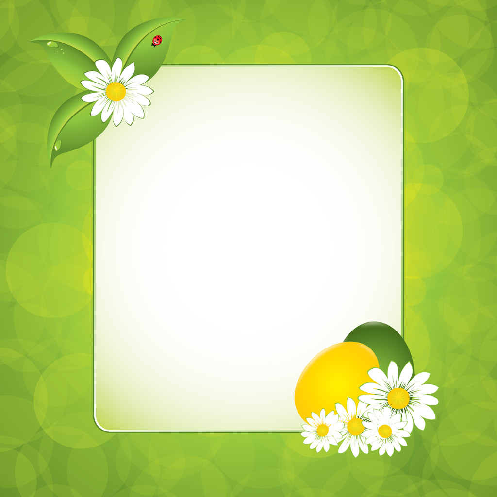 Ілюстрація зеленого листя рамки з яйцями - Великодній фон
 - Вектор, зображення