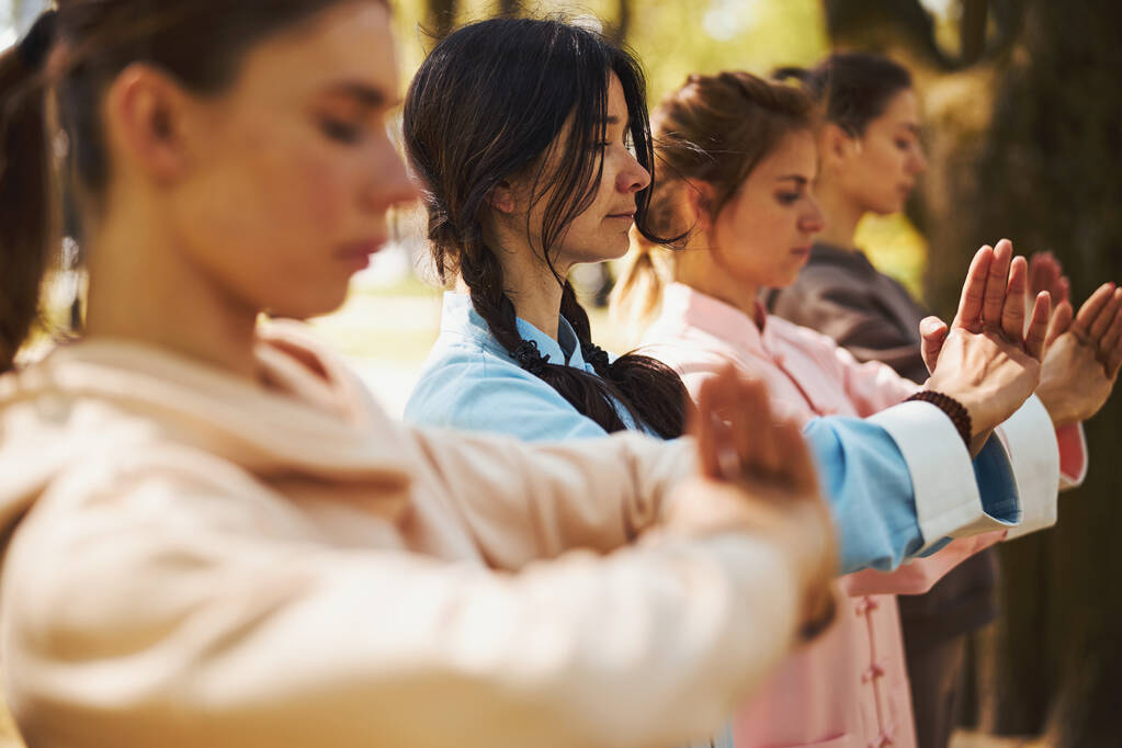 Tai Chi Gruß von Frauen beim Outdoor-Training - Foto, Bild