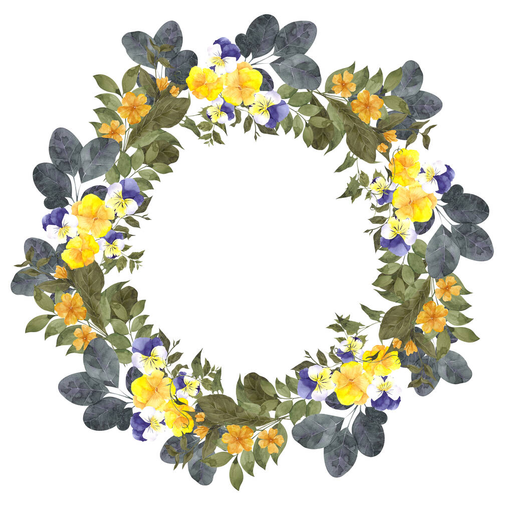 Watercolor vintage illustration wreath, wildflowers and forest herbs, isolated on white background - Photo, Image