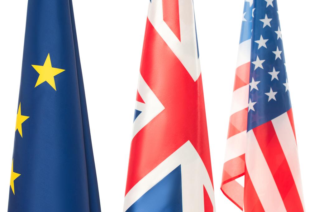 drapeaux des Etats-Unis, grande union britannique et européenne isolé sur blanc - Photo, image
