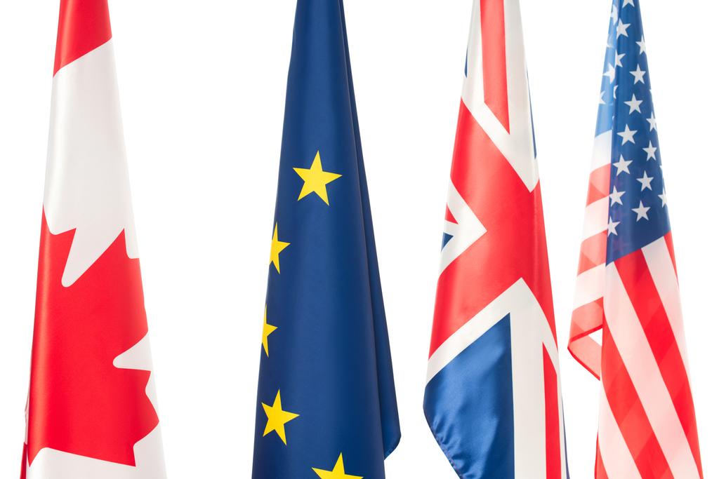 Flaggen der USA, Kanadas, Großbritanniens und der Europäischen Union isoliert auf weiß - Foto, Bild