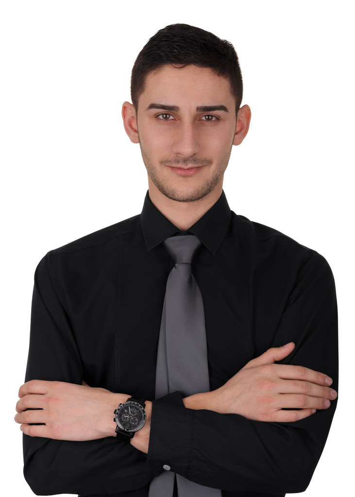 młody człowiek w czarną koszulę i krawat - Zdjęcie, obraz
