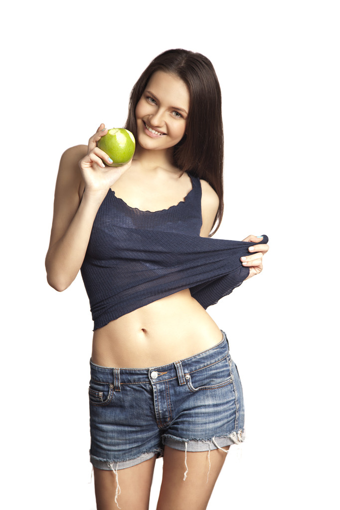 Hymyilevä nainen omena valkoinen
 - Valokuva, kuva