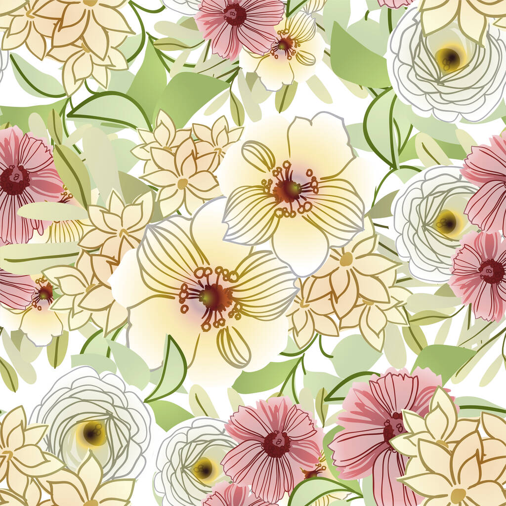 花の要素を持つエレガントなシームレスなパターン - ベクター画像