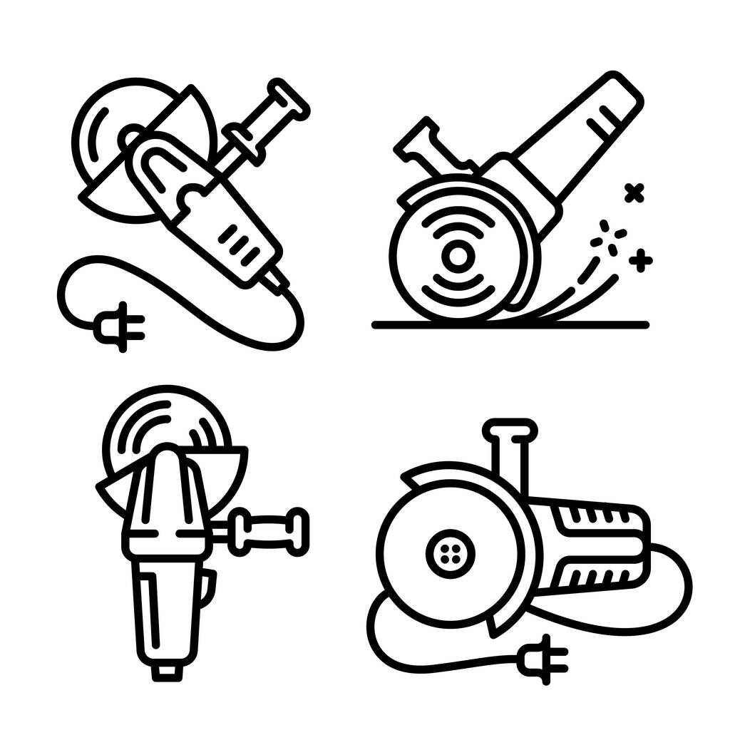 Conjunto de iconos de amoladora angular, estilo de contorno
 - Vector, imagen
