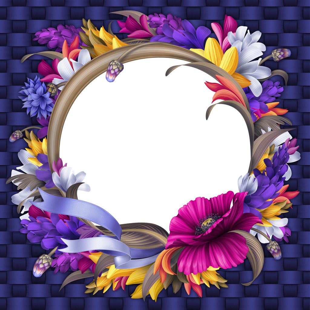 丸い花ビンテージ フレーム - 写真・画像