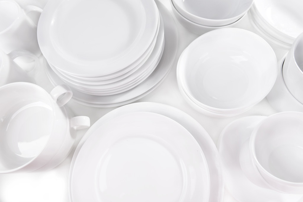 白い皿のクローズ アップのセット - 写真・画像