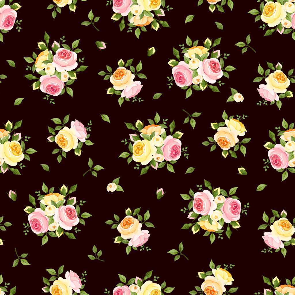 naadloze patroon met roze, oranje en gele rozen op brown. vectorillustratie. - Vector, afbeelding