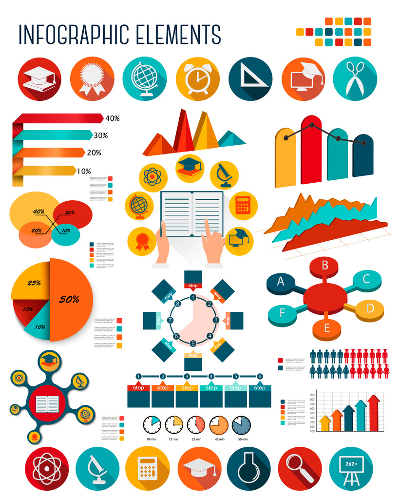 Big set of Education infographics elements. Vector.  - Vector, Image