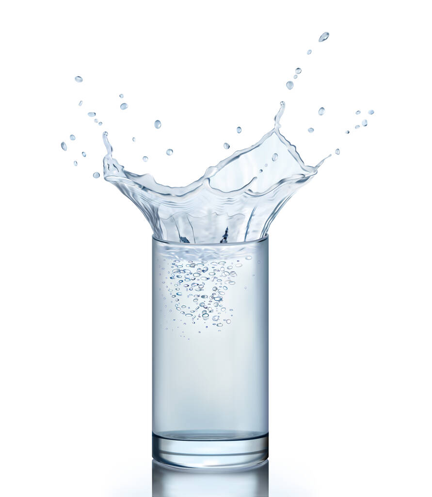 Полный стакан воды с брызгами. Векторная иллюстрация - Вектор,изображение