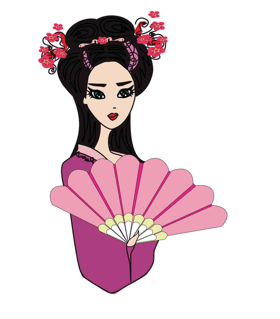 Beautiful japanese geisha girl - isolated illustration  - Vector, imagen