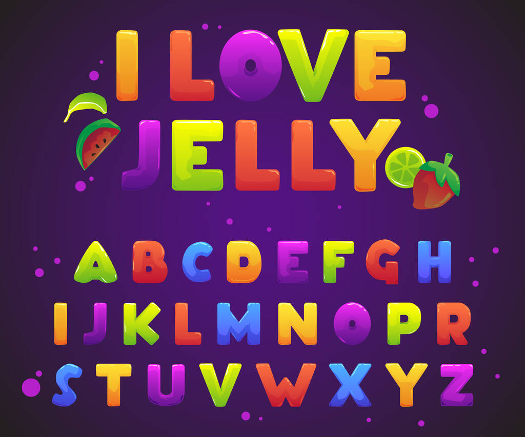 Желейний цукерковий алфавіт або дитячий шрифт, плоский мультяшний Векторні ілюстрації
. - Вектор, зображення