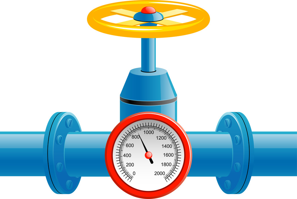 gas pijp klep en druk meter - Vector, afbeelding