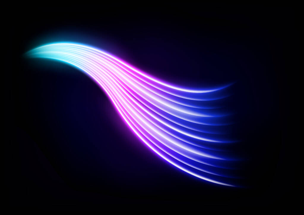 Абстрактная разноцветная волнистая линия света, изолированная на темном фоне. Векторная миграция - Вектор,изображение