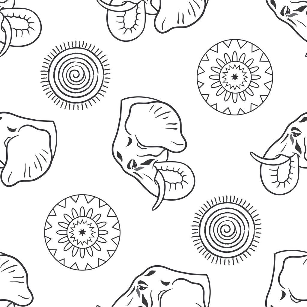 векторная графическая иллюстрация с африканской головой слона и узорами на белом фоне - Вектор,изображение