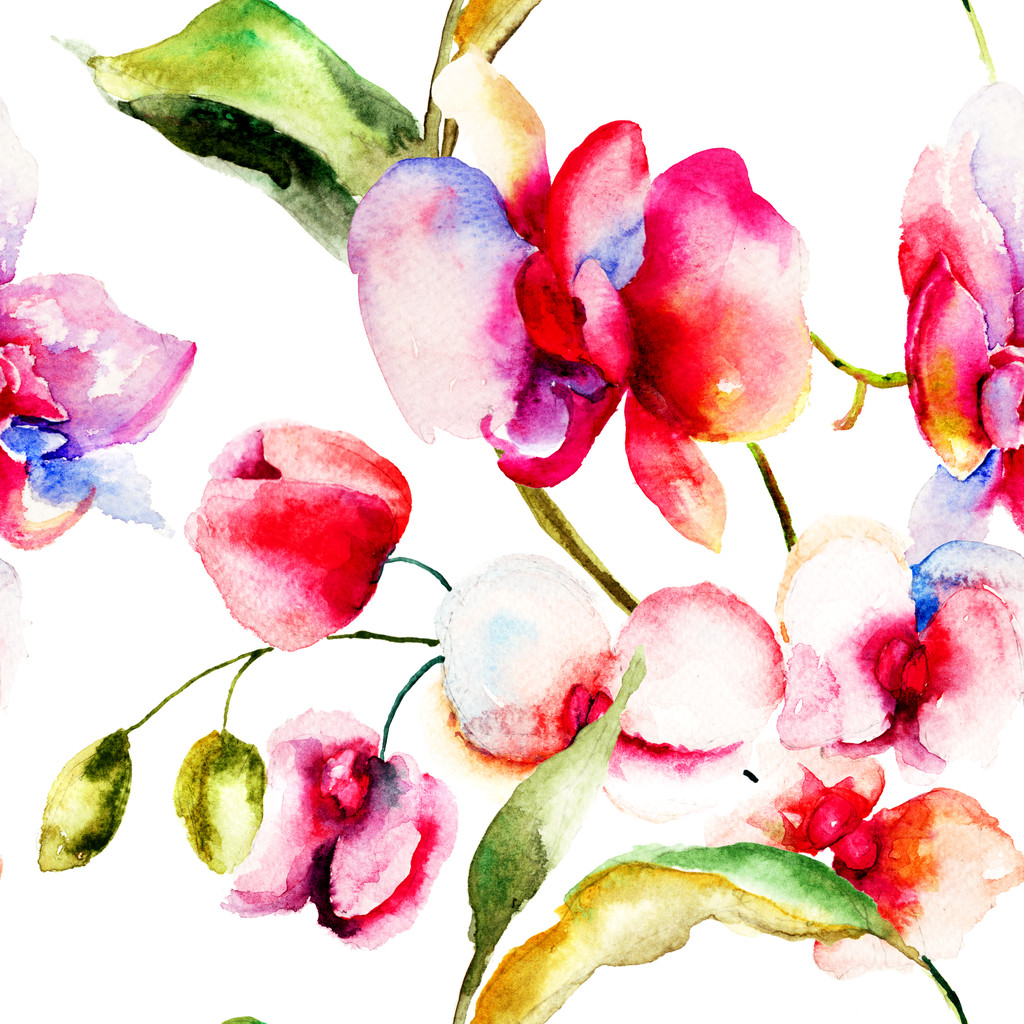 Modèle sans couture avec des fleurs d'orchidées roses
 - Photo, image