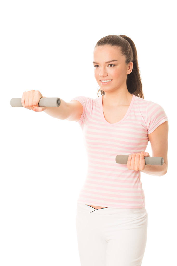 Fitness-Frau trainiert mit Kurzhanteln - Foto, Bild