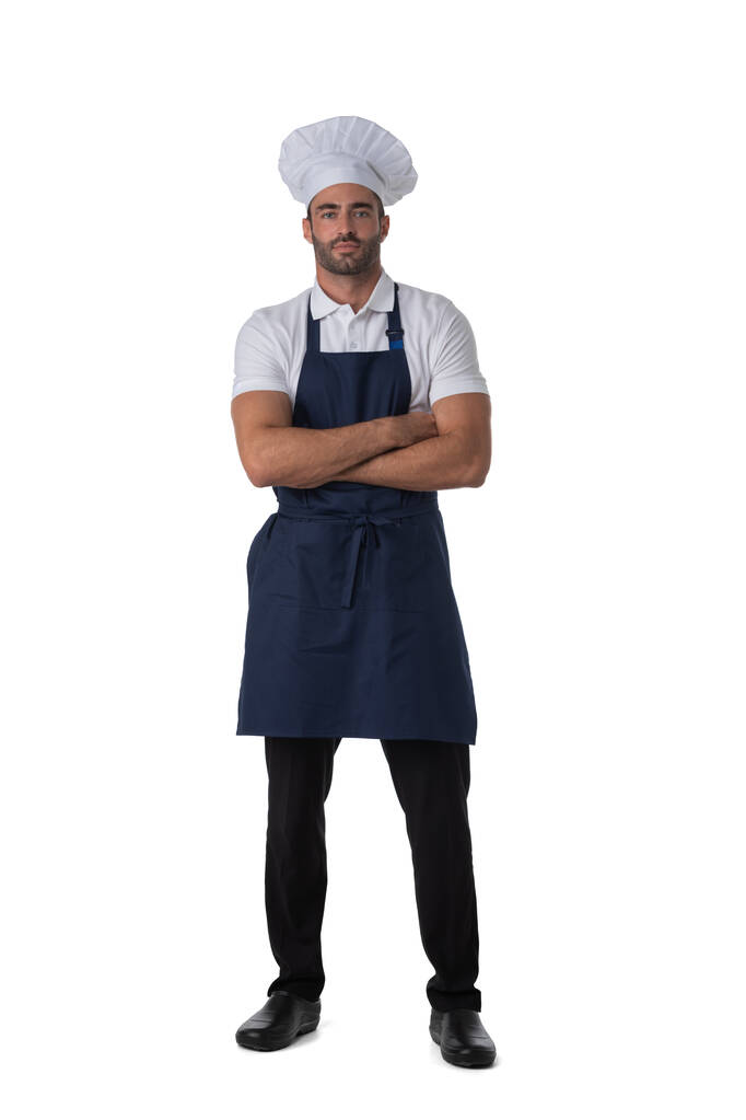 Cuoco cuoco a figura intera ritratto, uomo in piedi con le braccia incrociate isolato su sfondo bianco - Foto, immagini
