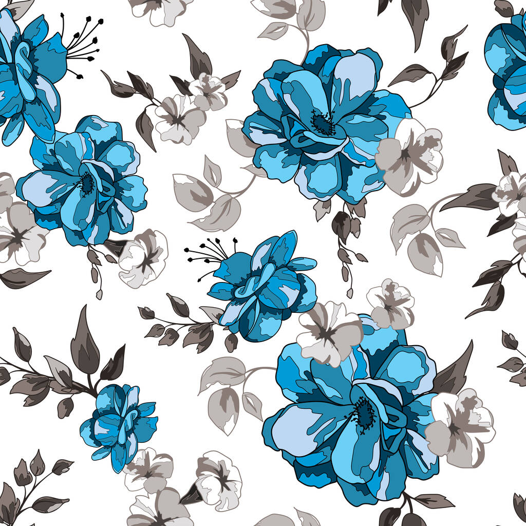 Floral Seamless Pattern Background with Blue Roses. - Вектор, зображення