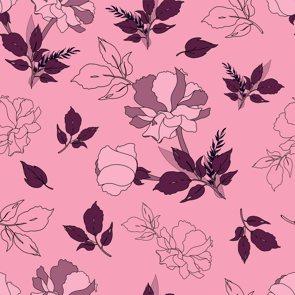 Pink Seamless Pattern Background with Roses - Vector, Image