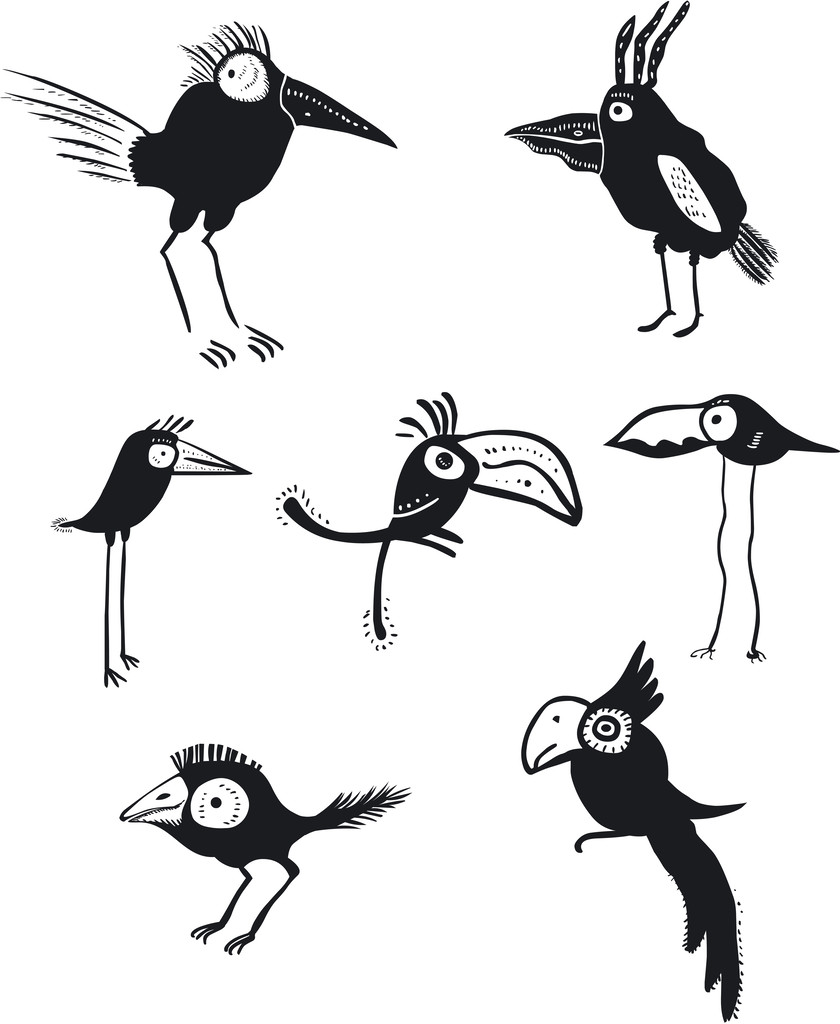 Conjunto de vetores pássaros engraçados
 - Vetor, Imagem