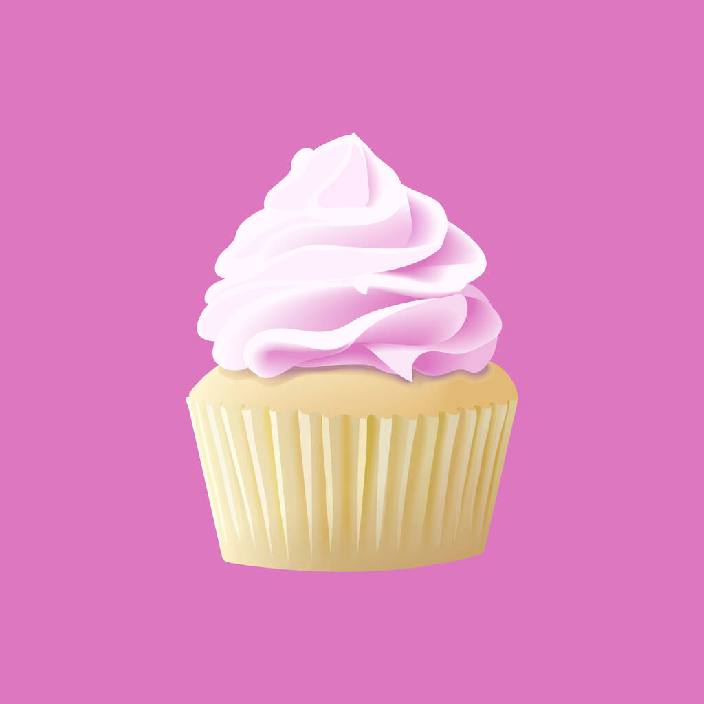 Вкусный кекс. Дизайн продуктов питания. праздничный десерт с розовым розовым маслом, изолированным на белом. печенье, пекарня, сладкое. Для Интернета, инстаграма, блогов, меток - Фото, изображение