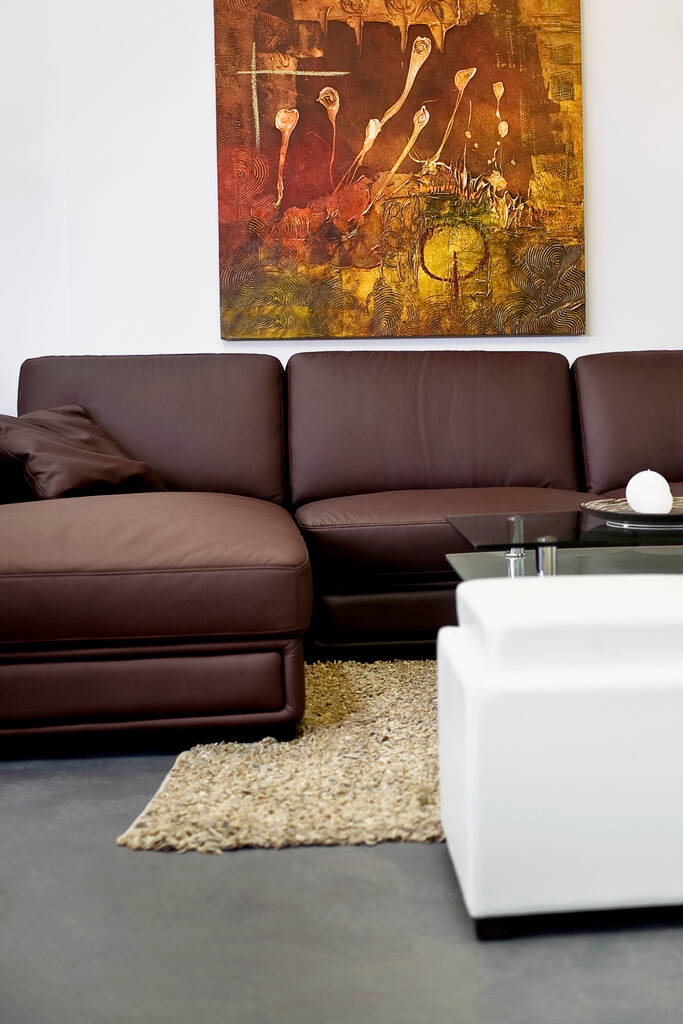 modern nappali belső kanapéval és fotellel - Fotó, kép