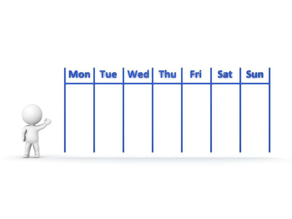 3D Personaggio Mostrando calendario per la settimana
 - Foto, immagini