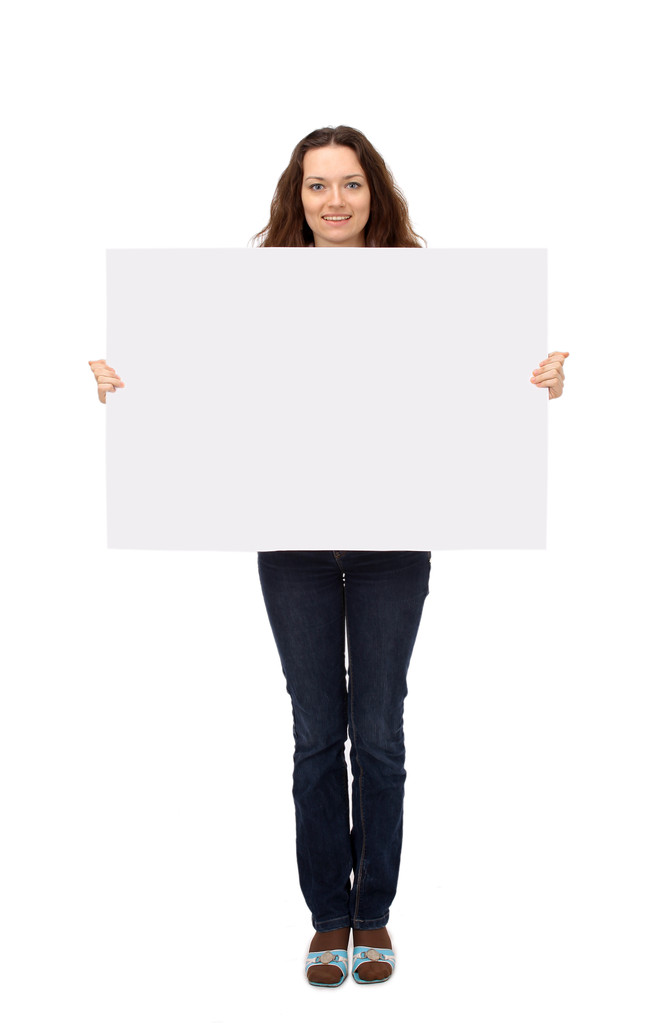 Beautiful businesswoman showing empty white board - Photo, Image