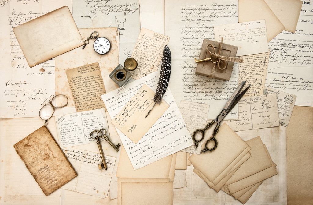 cartas antiguas y suministros de oficina antiguos
 - Foto, imagen