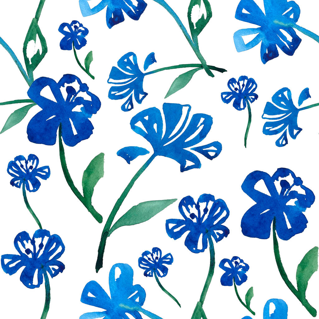 Акварельний візерунок з синіми тюльпанами на білому тлі для дизайну продукту
 - Фото, зображення