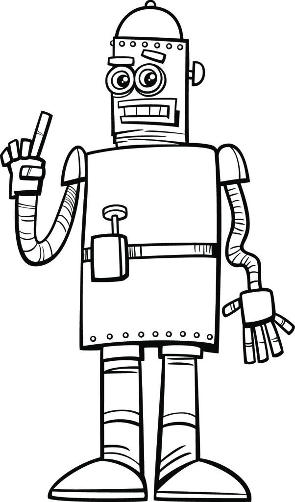 Czarno-biała kreskówka ilustracja zabawny robot fantasy komiks znak kolorowanki strony książki - Wektor, obraz