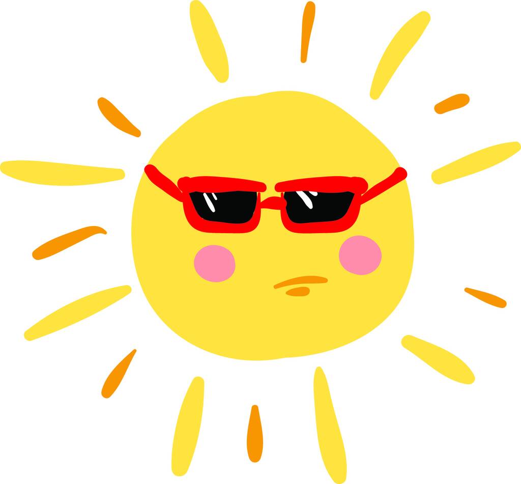 Un sole arrabbiato con occhiali rossi e guance rosa, vettore, disegno a colori o illustrazione
. - Vettoriali, immagini