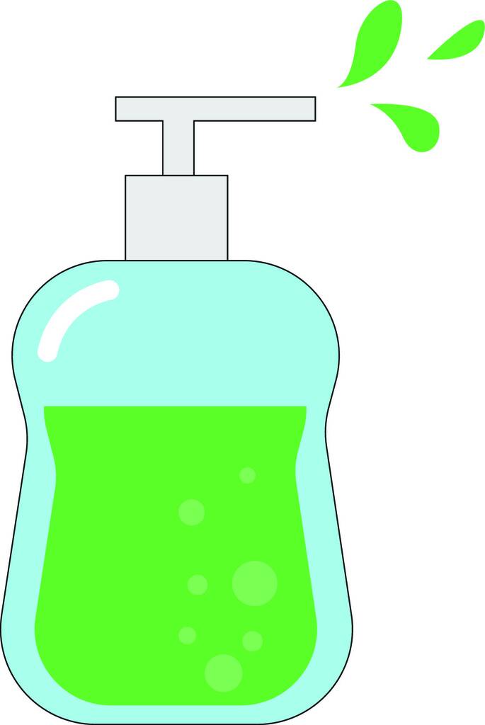 Una ilustración a color de jabón líquido de color verde, vector, dibujo de color o ilustración
. - Vector, imagen