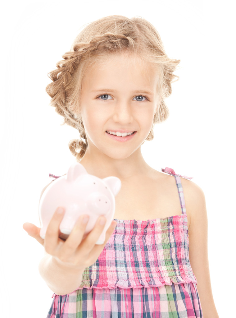 Little girl with piggy bank - Photo, Image
