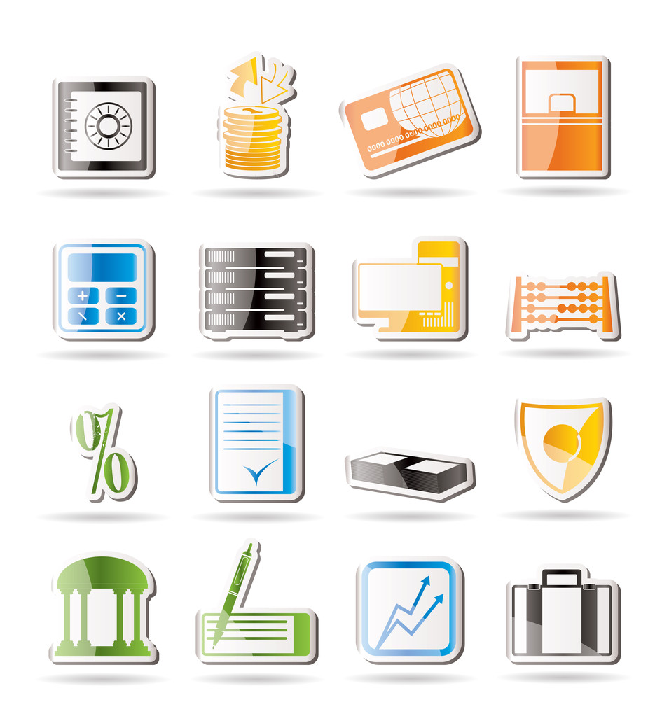 Simple bank, business, finance and office icons - Vector, Image