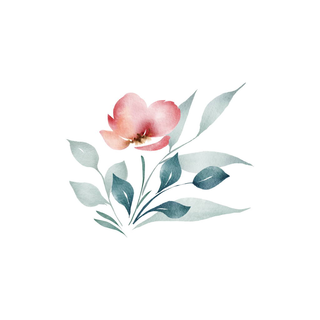 Delicado ramo floral 2. Digital en estilo acuarela. flores de amapola con delicada vegetación y eucalipto - Foto, imagen