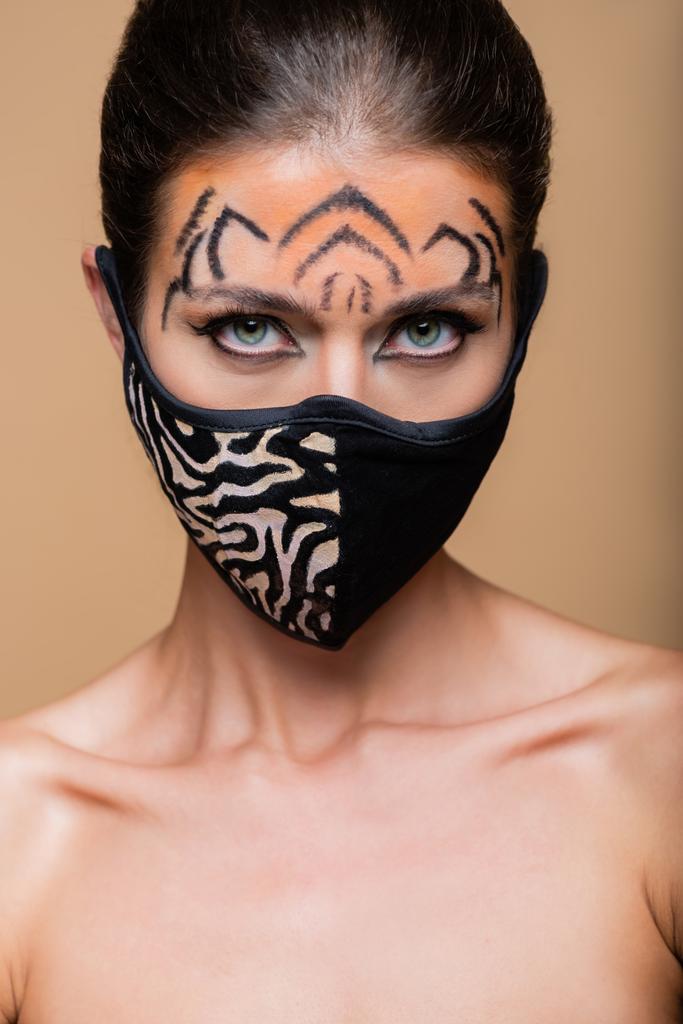Close Up Of Woman With Tiger Makeup Free Stock Photo and Image