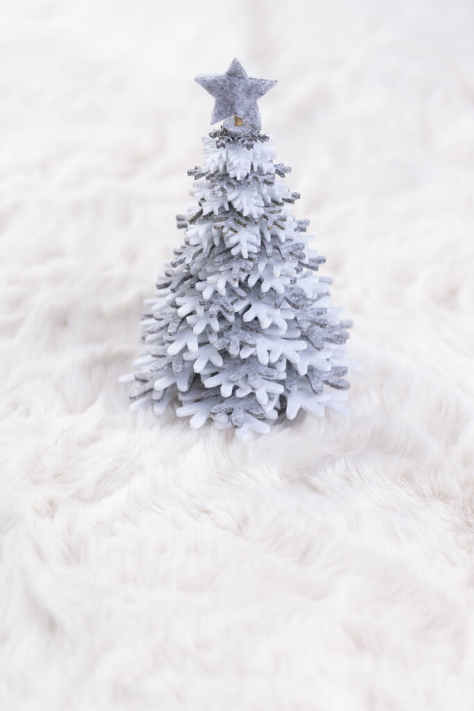 Christmas little trees and wool background. - Photo, Image