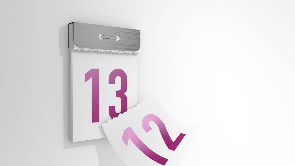 Egy minimalista letépési naptár 3D-s kiadása. 3d illusztrációja változó nap 12-ről 13. Az elmúlt nap zuhanó oldala. - Fotó, kép