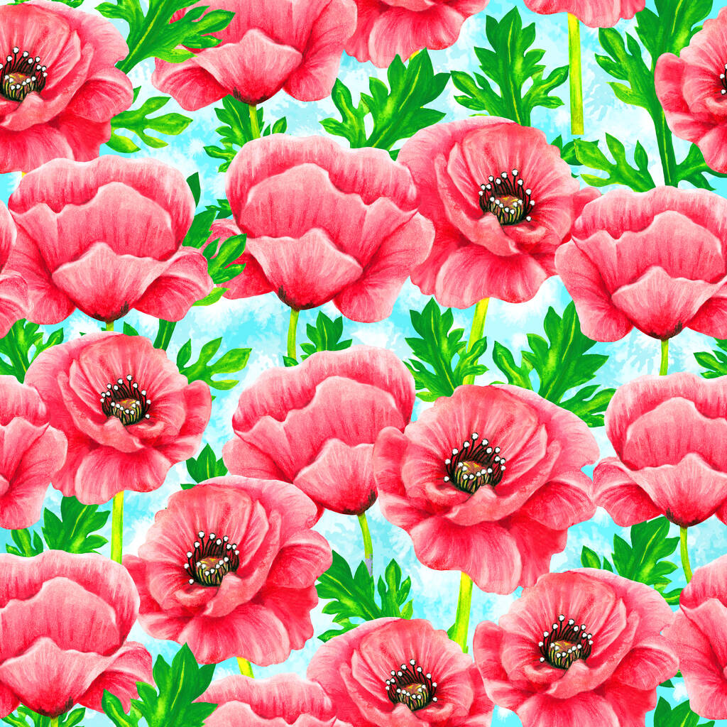 Цветы мака акварель бесшовный узор - Фото, изображение